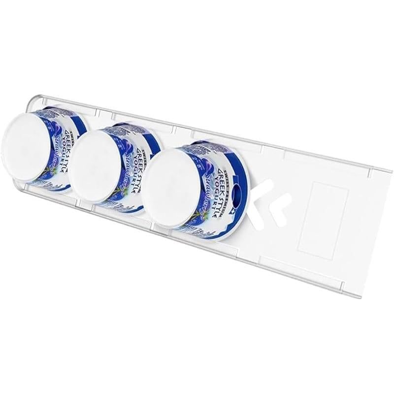 Yogurt Organizer for Fridge, 4 Capacity Yogurt Sliders for Refrigerator, Yogurt Holder with Adhesive Tapes for 3.75 Inch Yogurt, Greek and Vegan Yogurt (White,2 Pack)