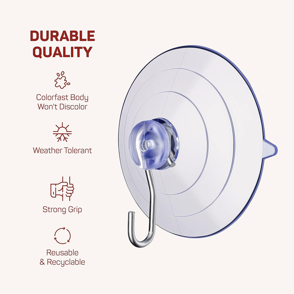 All-Purpose Suction Cup Hooks [10PK Combo Set] Powerful Window Suction Cups with Hooks Use to Hang on Glass, Windows, Doors, Mirrors, Tiles. Set Includes: 2 Large, 4 Medium, 4 Small