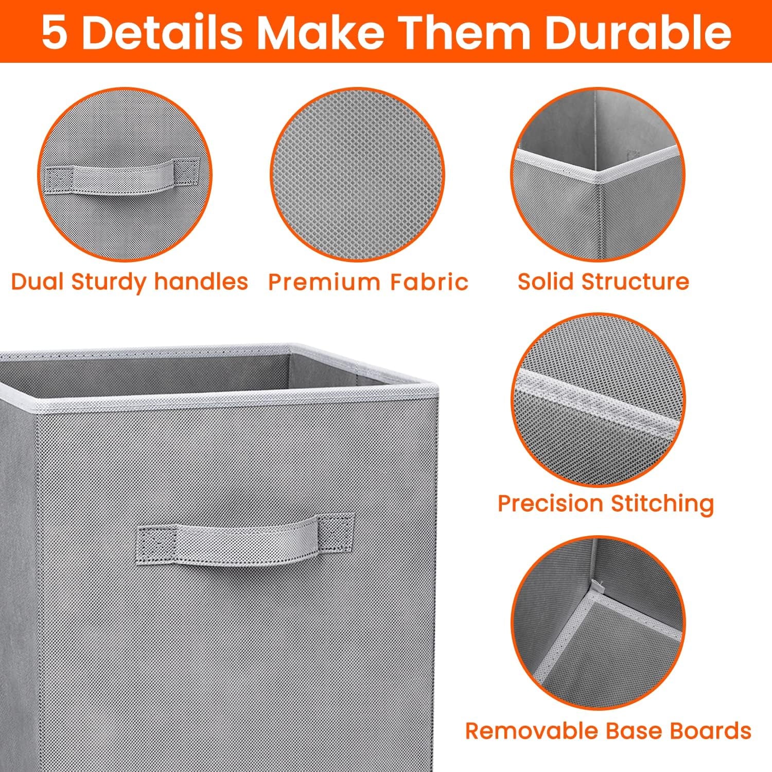 Storage Cubes - 11 Inch Heavy Duty Fabric Closet Bins for Shelves, Cube Organizer - 8 Pack Collapsible Decorative Storage Bins Baskets for Organizing Clothes Blankets Toys (Grey)