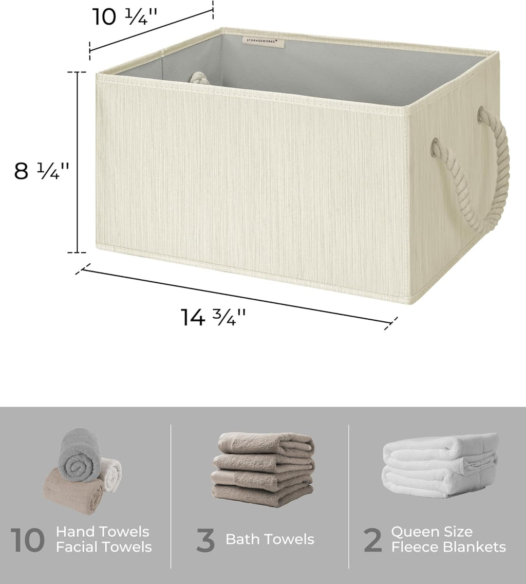 Storage Baskets for Shelves, Foldable Fabric Closet Storage Bins with Handles, Clothes Organizer Baskets, Beige, White & Ivory, 3-Pack, Medium