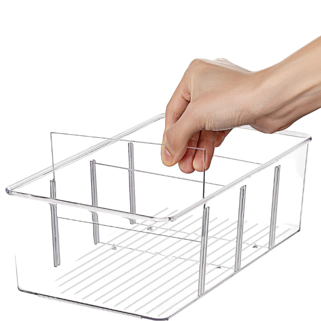 8 Pack Food Storage Organizer Bins, Clear Plastic Bins for Pantry, Kitchen, Fridge, Cabinet Organization and Storage, 4 Compartment Holder for Packets, Snacks, Pouches, Spice Packets