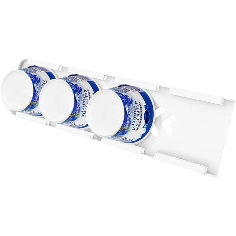 Yogurt Organizer for Fridge, 4 Capacity Yogurt Sliders for Refrigerator, Yogurt Holder with Adhesive Tapes for 3.75 Inch Yogurt, Greek and Vegan Yogurt (White,2 Pack)