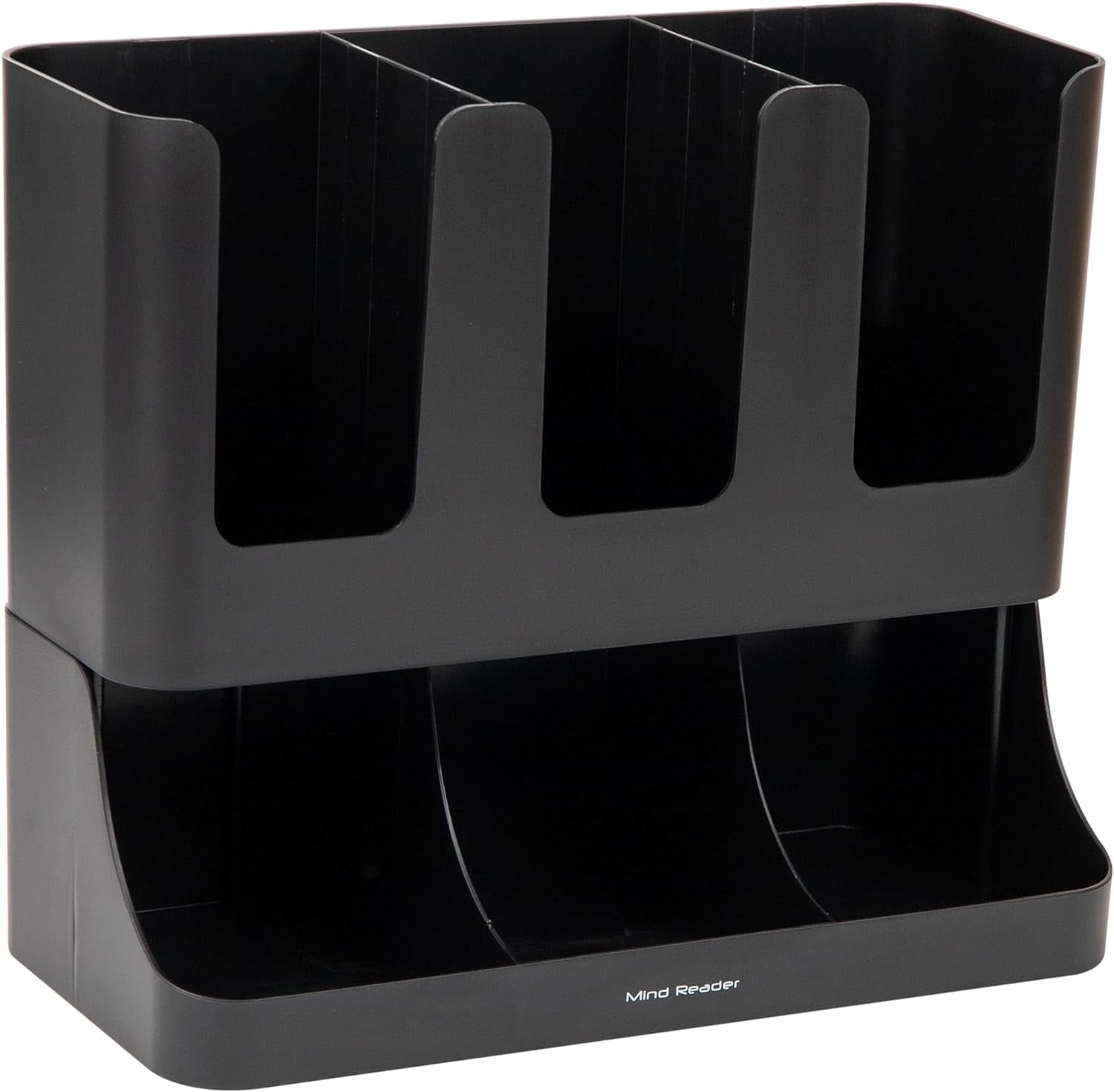6 Compartment Upright Breakroom Coffee Condiment and Cup Storage Organizer, Black, 13.5 X 4.30 X 12