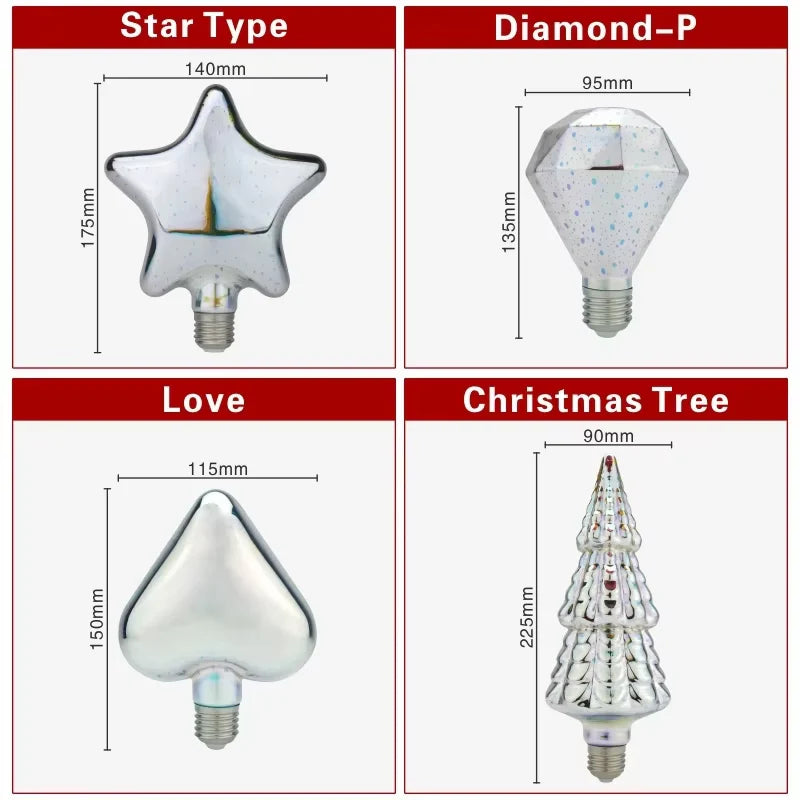 3D Decoration LED Bulb E27 6W 85-265V Vintage Edison Light Bulb Star Fireworks Lamp Holiday Night Light Novelty Christmas Tree