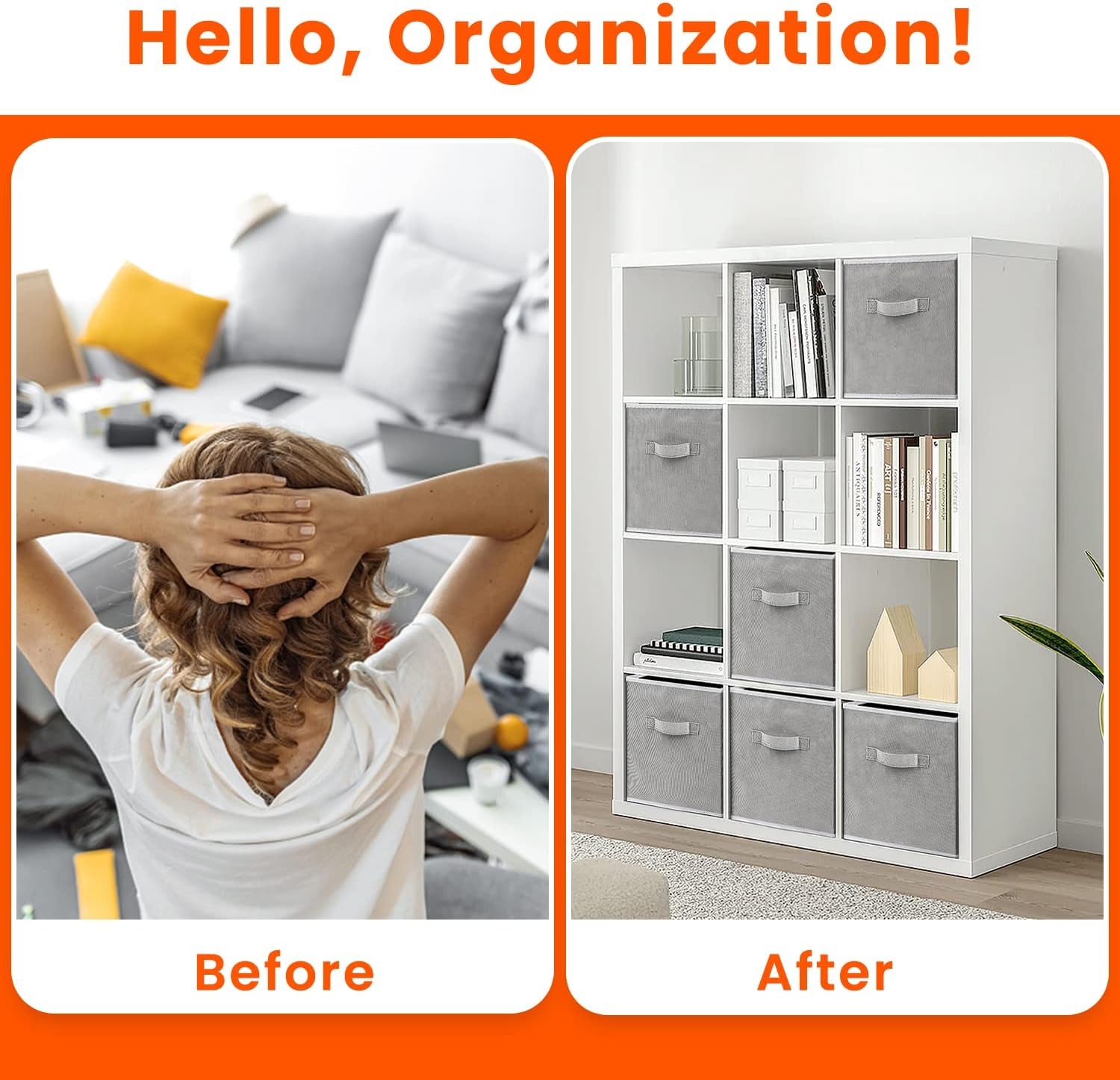 Storage Cubes - 11 Inch Heavy Duty Fabric Closet Bins for Shelves, Cube Organizer - 8 Pack Collapsible Decorative Storage Bins Baskets for Organizing Clothes Blankets Toys (Grey)