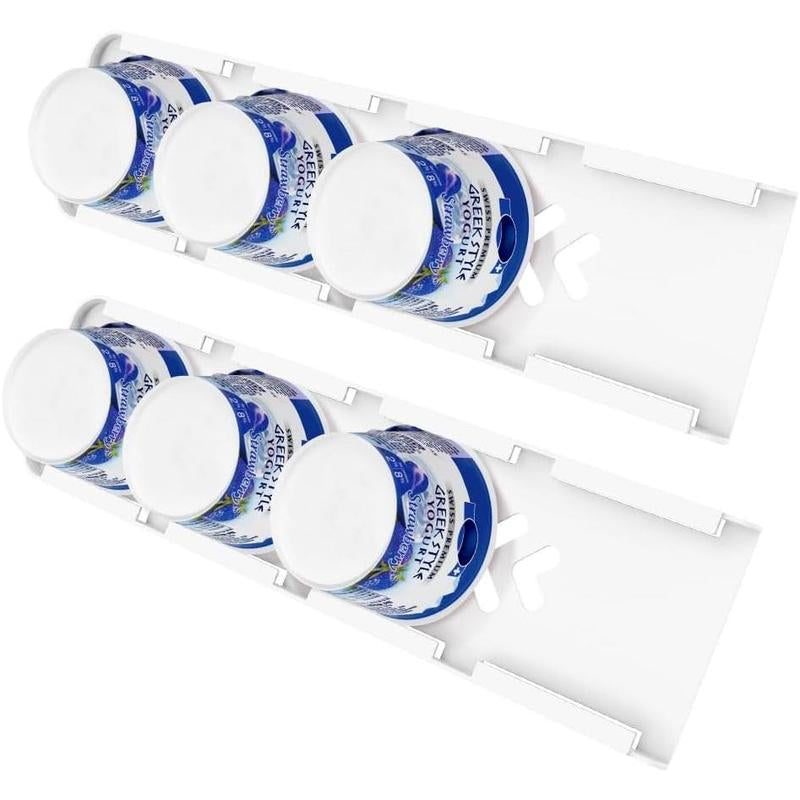 Yogurt Organizer for Fridge, 4 Capacity Yogurt Sliders for Refrigerator, Yogurt Holder with Adhesive Tapes for 3.75 Inch Yogurt, Greek and Vegan Yogurt (White,2 Pack)