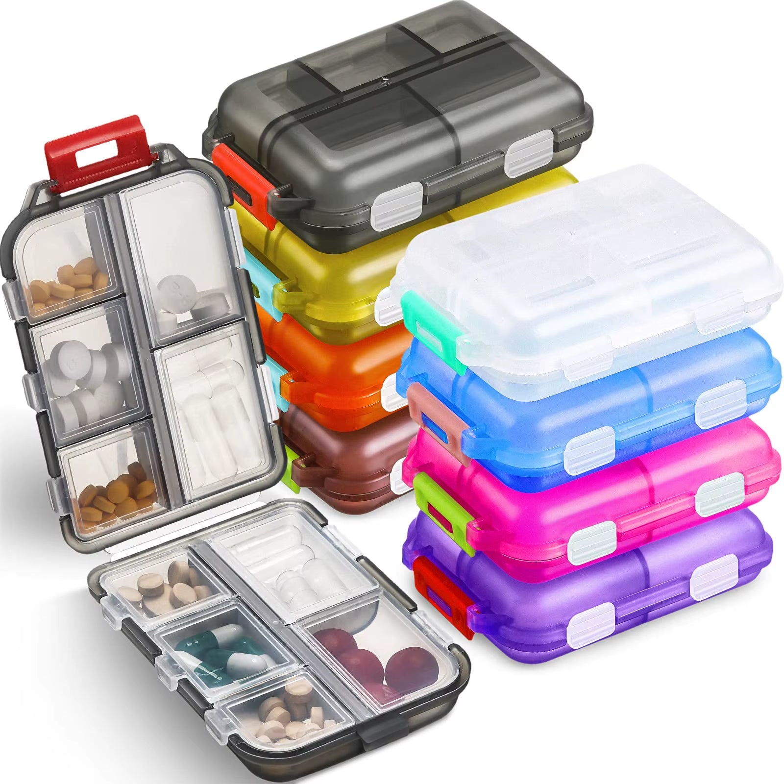 10-Compartment Portable Pill Organizer - Ideal Travel Case for Daily Medications and Fish Oil