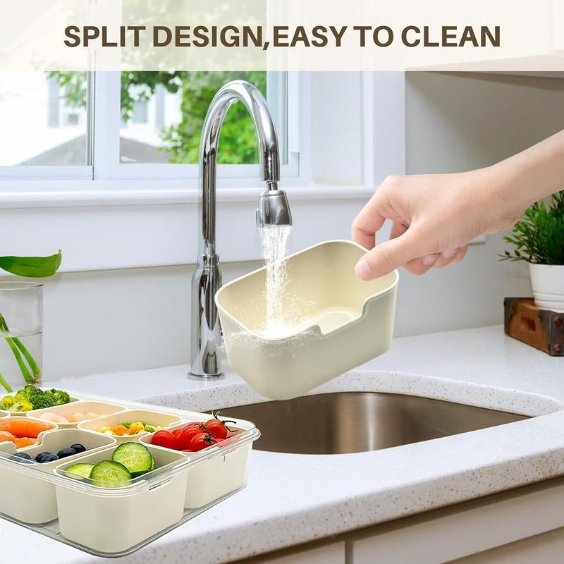 Snackle Box Container, Dishwasher Safe Snack Box for Adult, 4 Compartments Plastic Divided Serving Tray with Lid and Handle for Candy, Fruits, Snacks, Nuts, Small,1 Pack