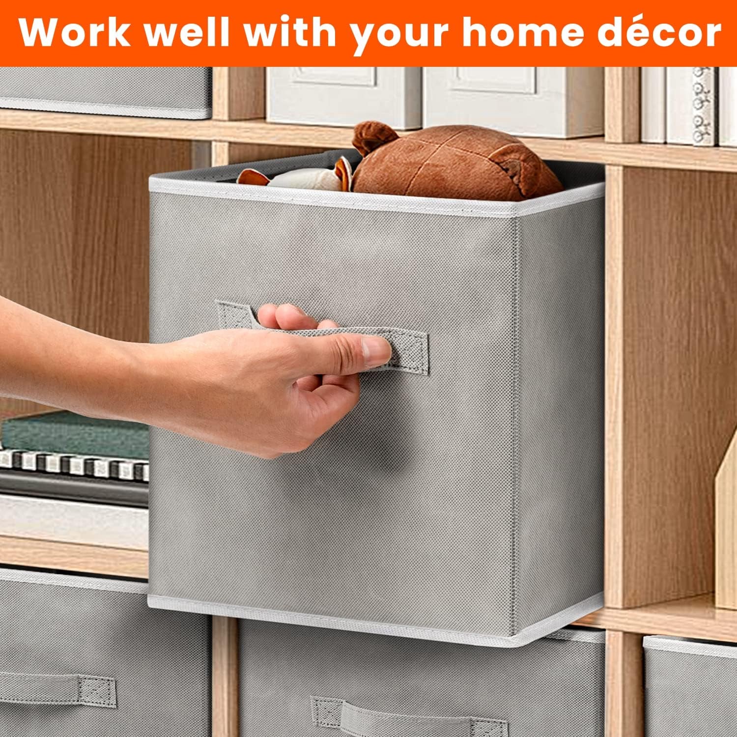 Storage Cubes - 11 Inch Heavy Duty Fabric Closet Bins for Shelves, Cube Organizer - 8 Pack Collapsible Decorative Storage Bins Baskets for Organizing Clothes Blankets Toys (Grey)