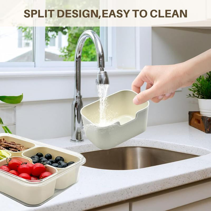 Snackle Box Container, Dishwasher Safe Snack Box for Adult, 4 Compartments Plastic Divided Serving Tray with Lid and Handle for Candy, Fruits, Snacks, Nuts, Small,1 Pack