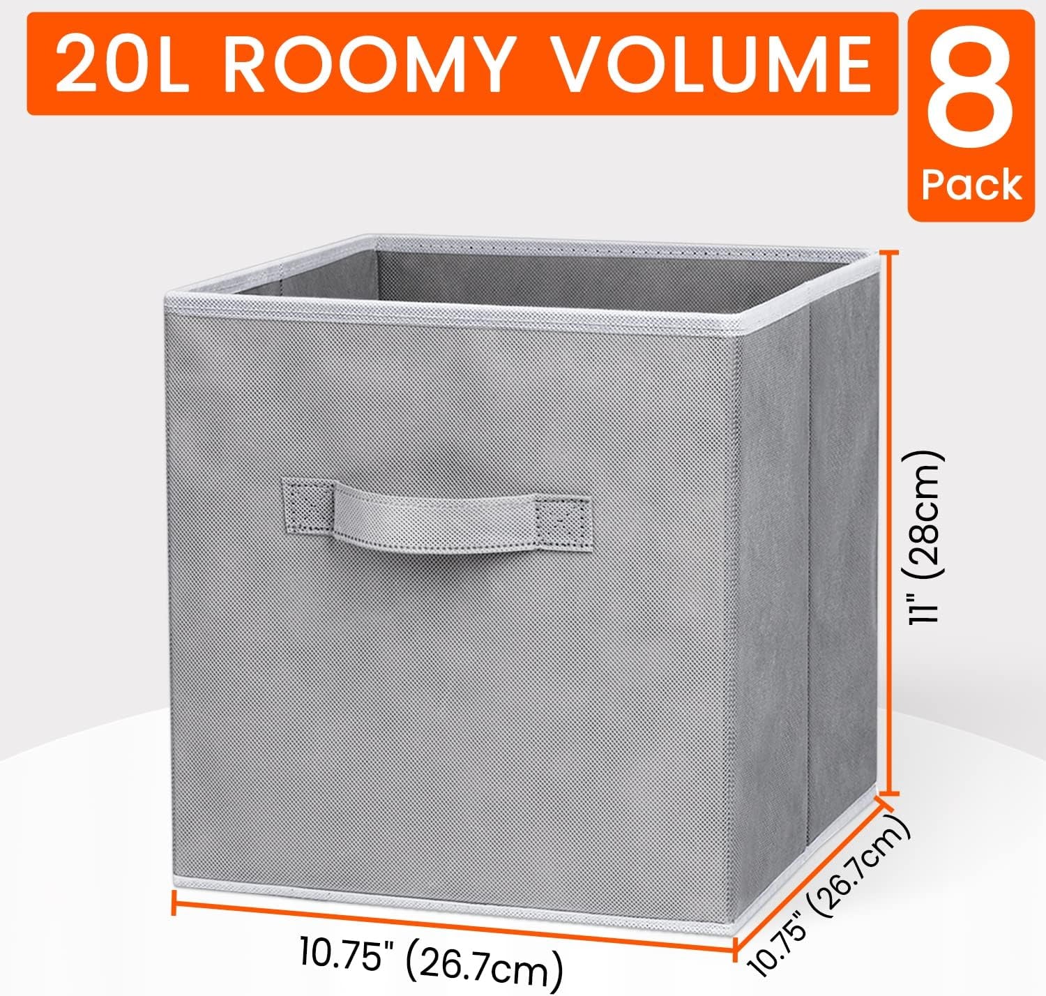 Storage Cubes - 11 Inch Heavy Duty Fabric Closet Bins for Shelves, Cube Organizer - 8 Pack Collapsible Decorative Storage Bins Baskets for Organizing Clothes Blankets Toys (Grey)