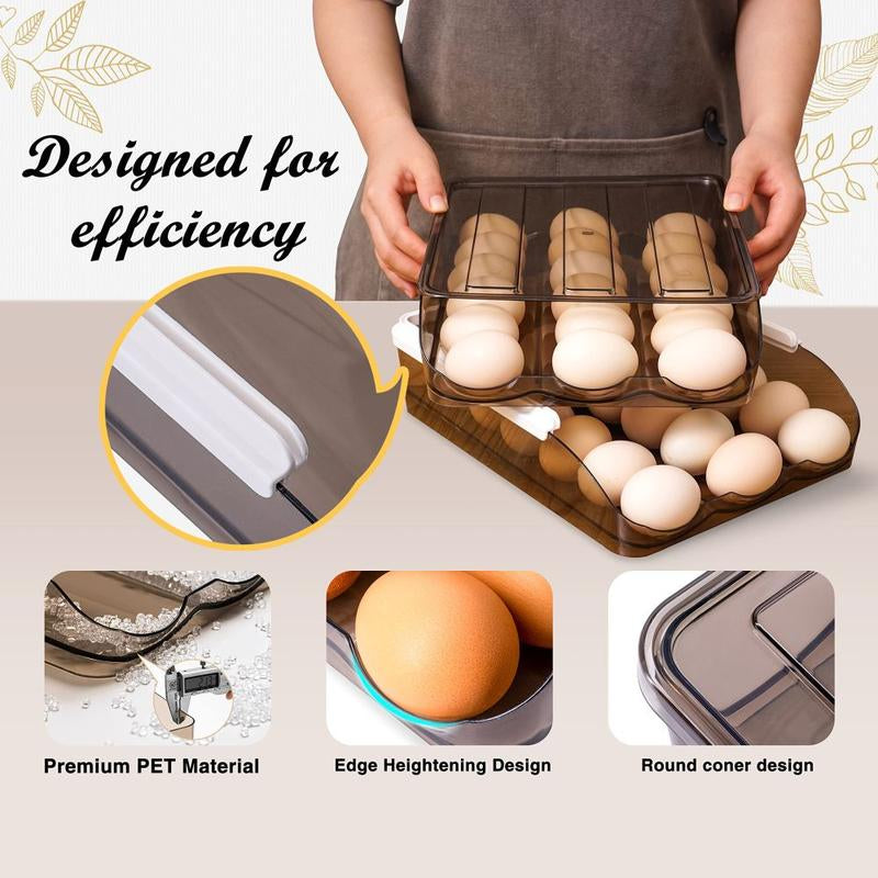 36Eggs 2 Layer Organizer with Lid Large Capacity Automatic Scrolling Egg Holder