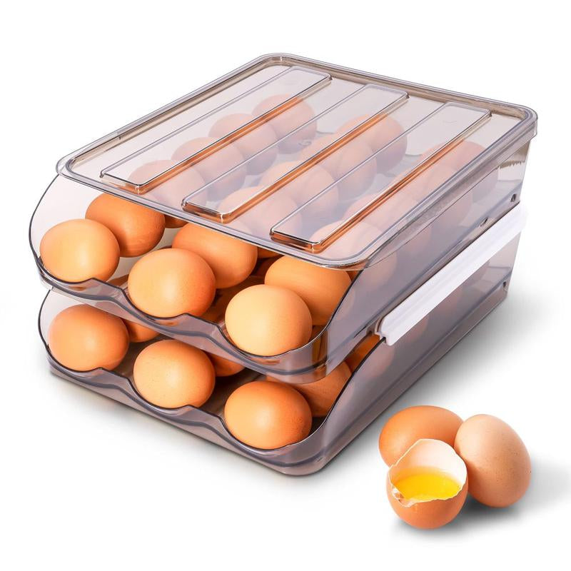 36Eggs 2 Layer Organizer with Lid Large Capacity Automatic Scrolling Egg Holder