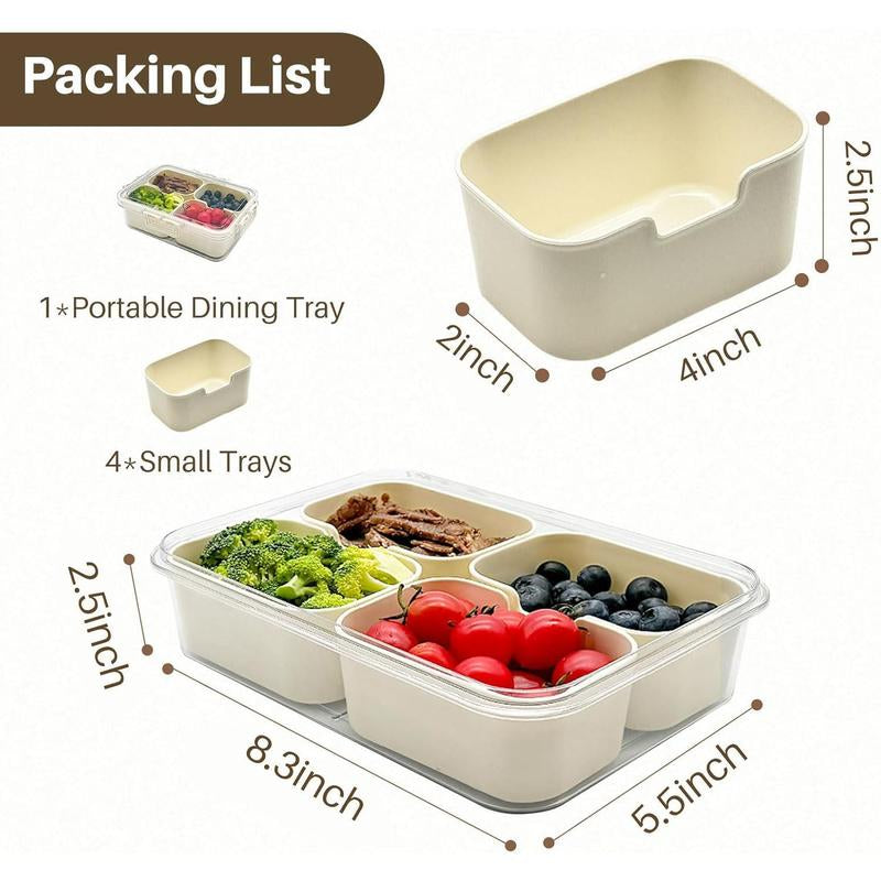 Snackle Box Container, Dishwasher Safe Snack Box for Adult, 4 Compartments Plastic Divided Serving Tray with Lid and Handle for Candy, Fruits, Snacks, Nuts, Small,1 Pack
