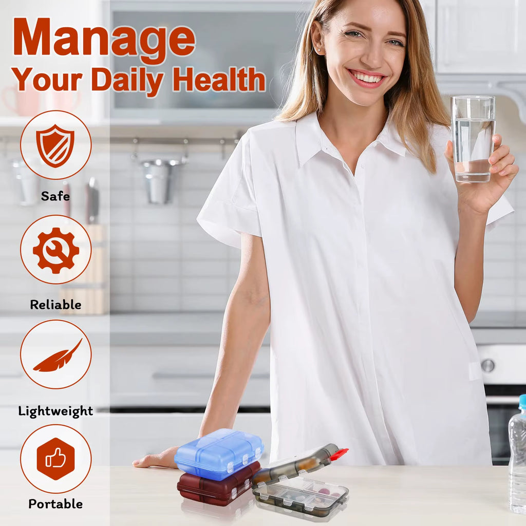 10-Compartment Portable Pill Organizer - Ideal Travel Case for Daily Medications and Fish Oil