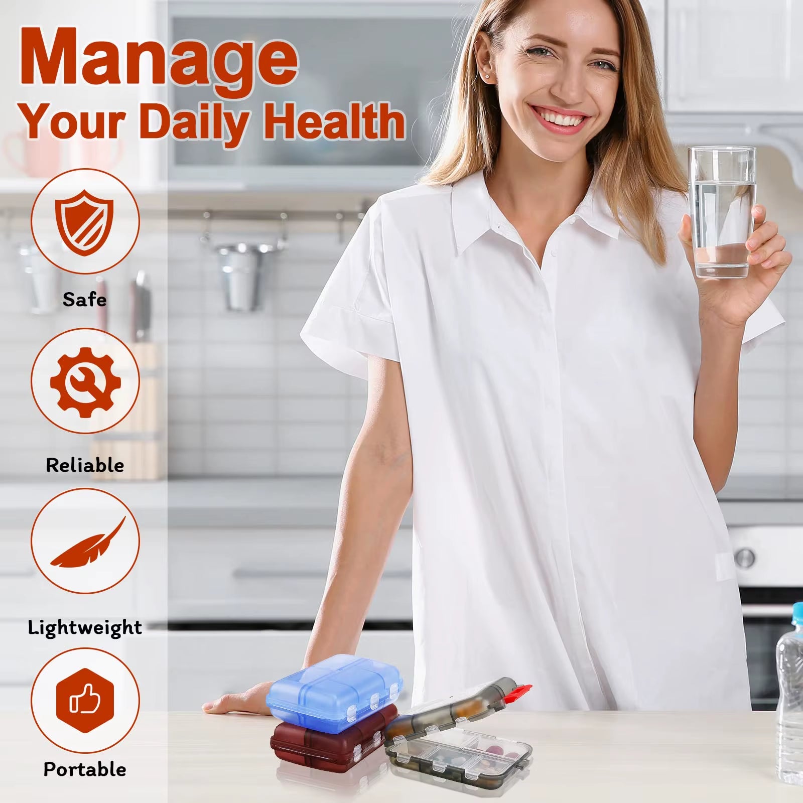 10-Compartment Portable Pill Organizer - Ideal Travel Case for Daily Medications and Fish Oil