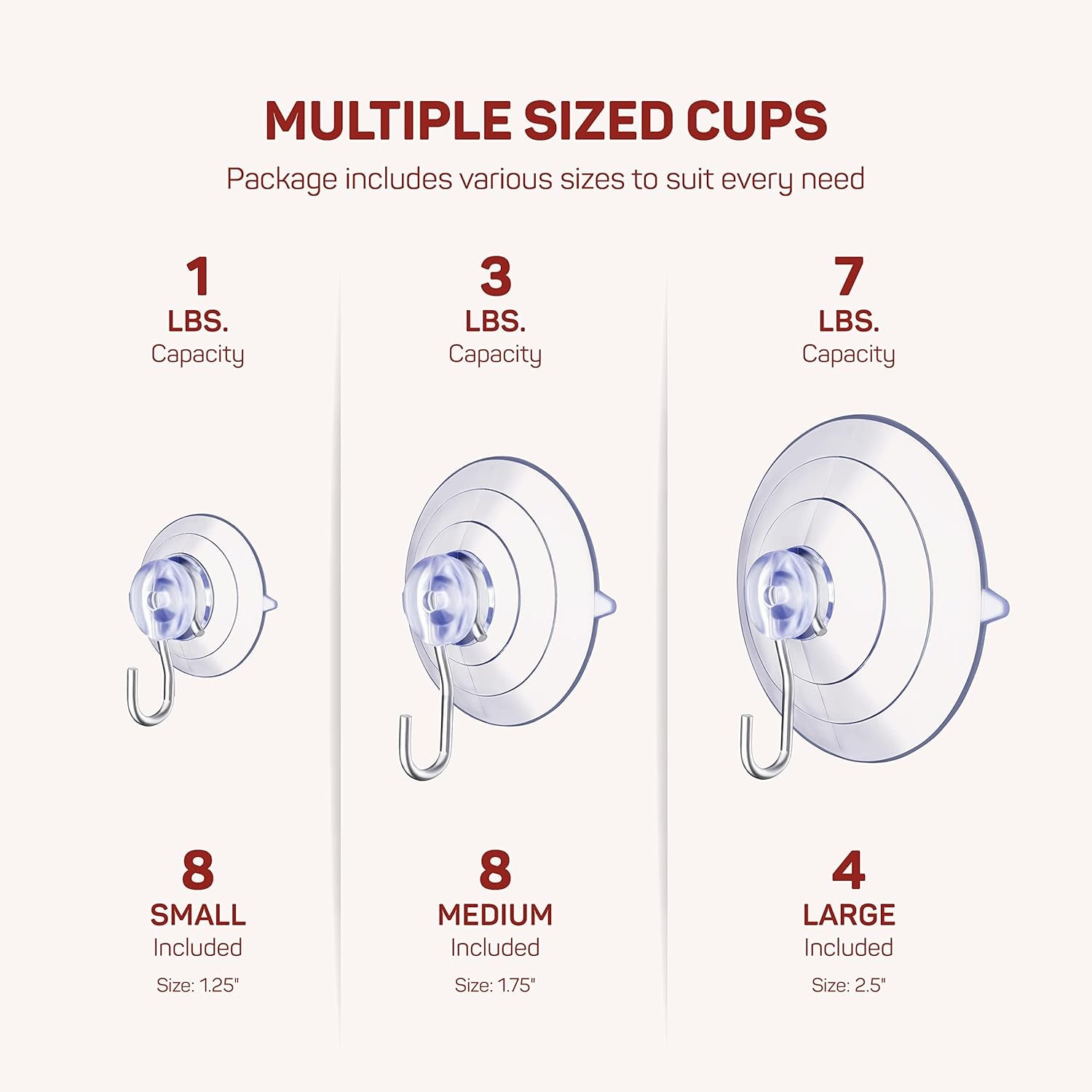 All-Purpose Suction Cup Hooks [10PK Combo Set] Powerful Window Suction Cups with Hooks Use to Hang on Glass, Windows, Doors, Mirrors, Tiles. Set Includes: 2 Large, 4 Medium, 4 Small