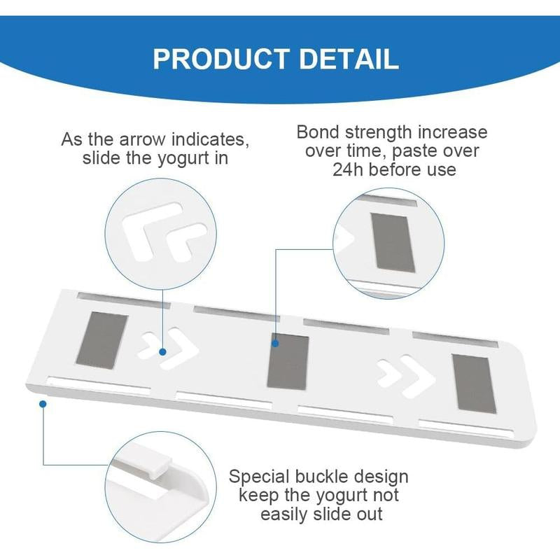 Yogurt Organizer for Fridge, 4 Capacity Yogurt Sliders for Refrigerator, Yogurt Holder with Adhesive Tapes for 3.75 Inch Yogurt, Greek and Vegan Yogurt (White,2 Pack)