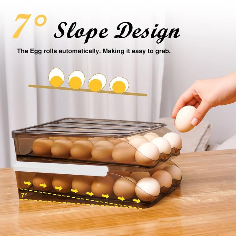 36Eggs 2 Layer Organizer with Lid Large Capacity Automatic Scrolling Egg Holder