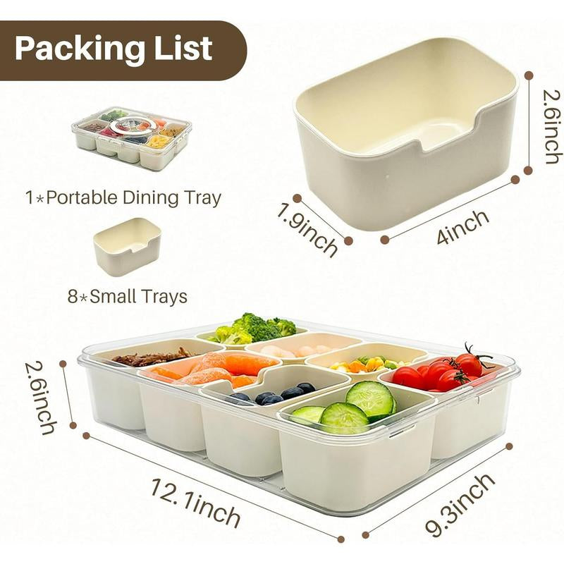 Snackle Box Container, Dishwasher Safe Snack Box for Adult, 4 Compartments Plastic Divided Serving Tray with Lid and Handle for Candy, Fruits, Snacks, Nuts, Small,1 Pack