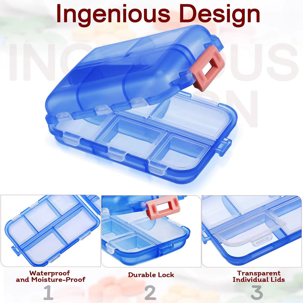 10-Compartment Portable Pill Organizer - Ideal Travel Case for Daily Medications and Fish Oil
