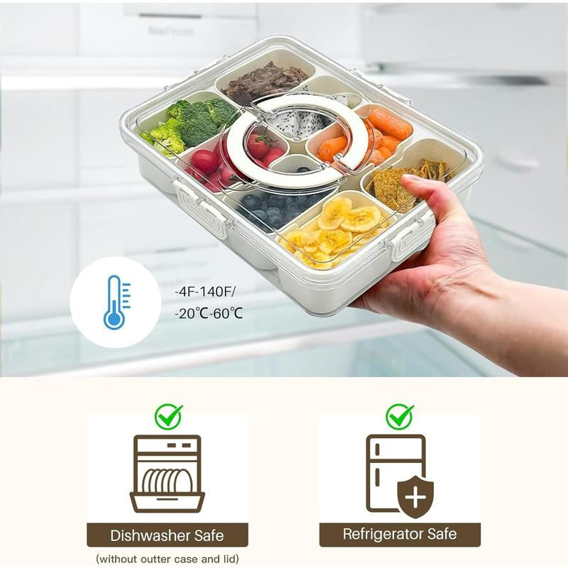 Snackle Box Container, Dishwasher Safe Snack Box for Adult, 4 Compartments Plastic Divided Serving Tray with Lid and Handle for Candy, Fruits, Snacks, Nuts, Small,1 Pack