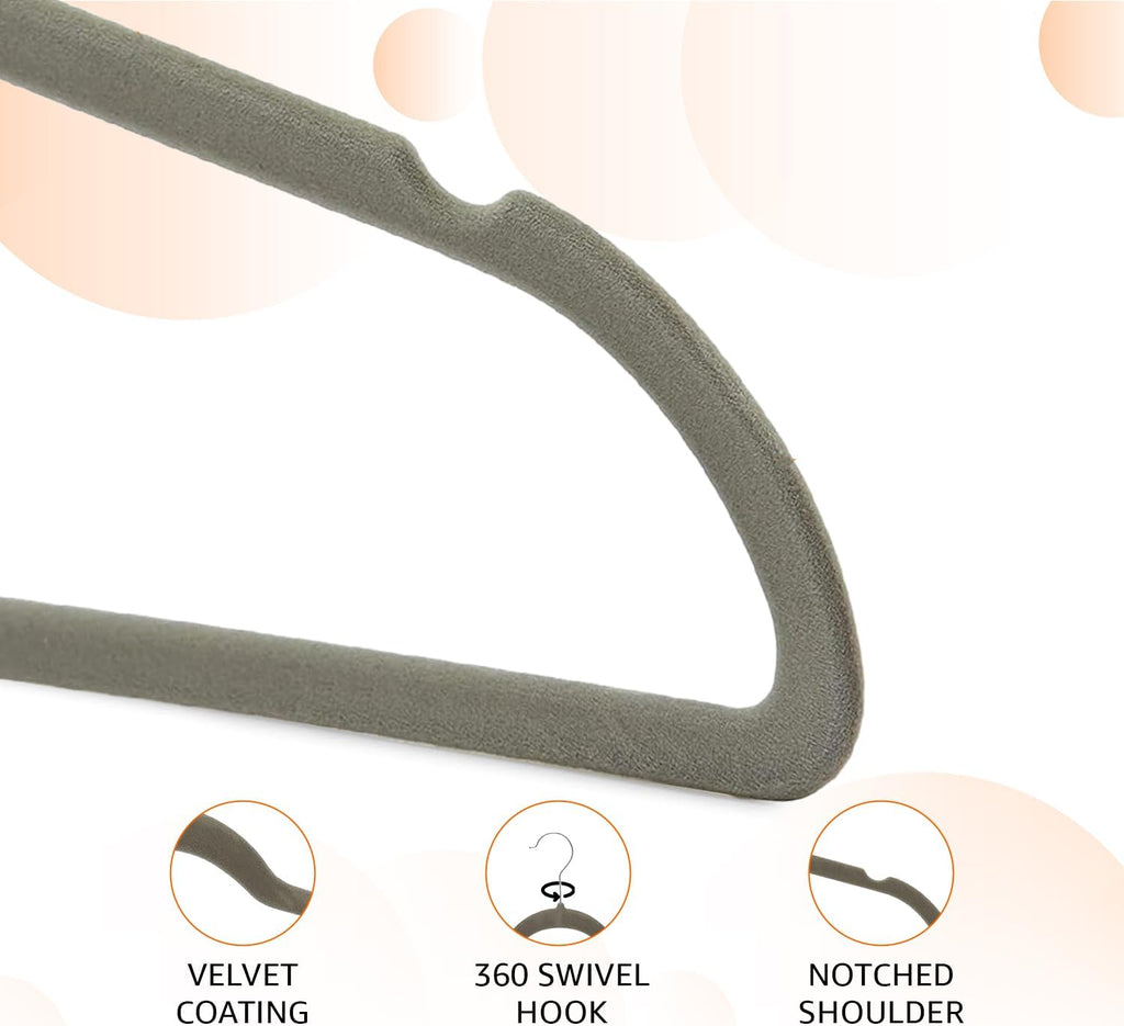 Slim, Velvet, Non-Slip Suit Clothes Hangers, Gray/Silver - Pack of 30