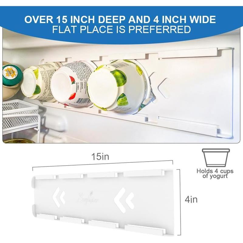 Yogurt Organizer for Fridge, 4 Capacity Yogurt Sliders for Refrigerator, Yogurt Holder with Adhesive Tapes for 3.75 Inch Yogurt, Greek and Vegan Yogurt (White,2 Pack)