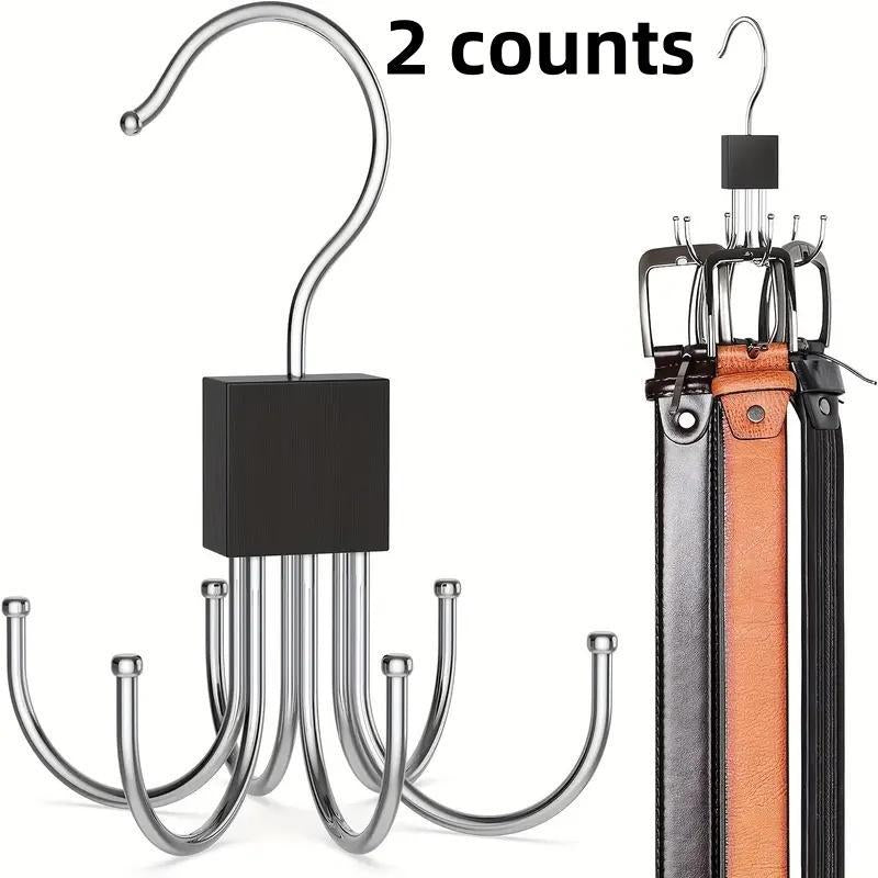 Stainless Steel Belt Hanger, 2 Counts Rotatable Belt Rack Organizer, Multi-Purpose Hanging Storage Hook for Belts, Bras, Vests, Ties, Scarves