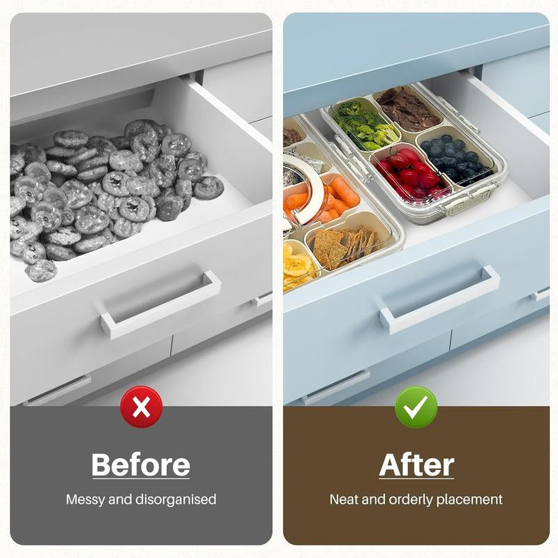 Snackle Box Container, Dishwasher Safe Snack Box for Adult, 4 Compartments Plastic Divided Serving Tray with Lid and Handle for Candy, Fruits, Snacks, Nuts, Small,1 Pack