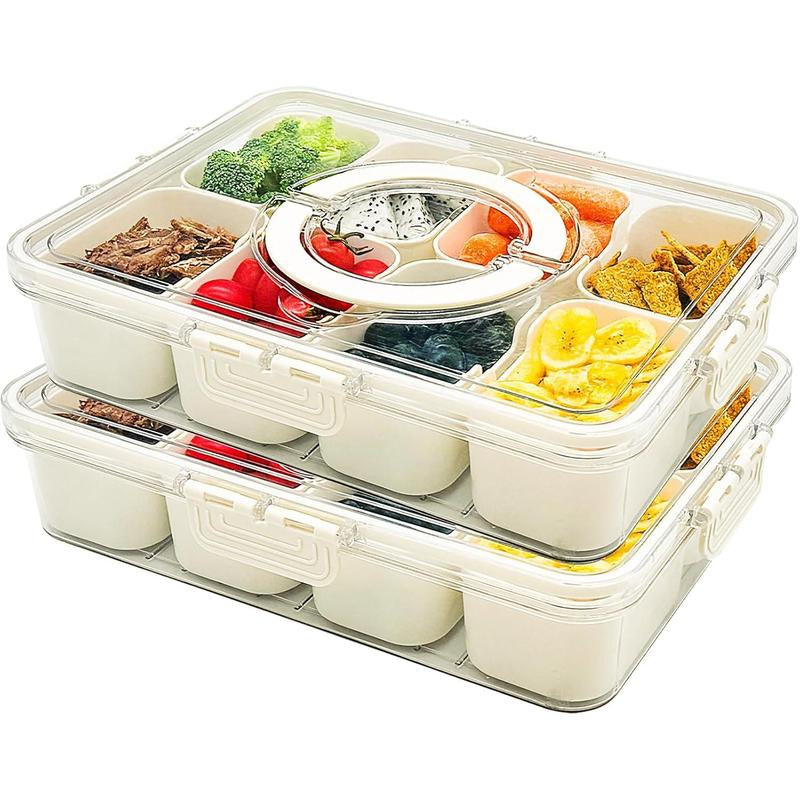 Snackle Box Container, Dishwasher Safe Snack Box for Adult, 4 Compartments Plastic Divided Serving Tray with Lid and Handle for Candy, Fruits, Snacks, Nuts, Small,1 Pack