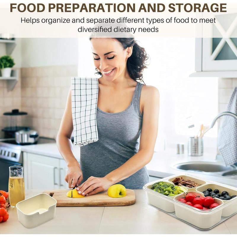 Snackle Box Container, Dishwasher Safe Snack Box for Adult, 4 Compartments Plastic Divided Serving Tray with Lid and Handle for Candy, Fruits, Snacks, Nuts, Small,1 Pack